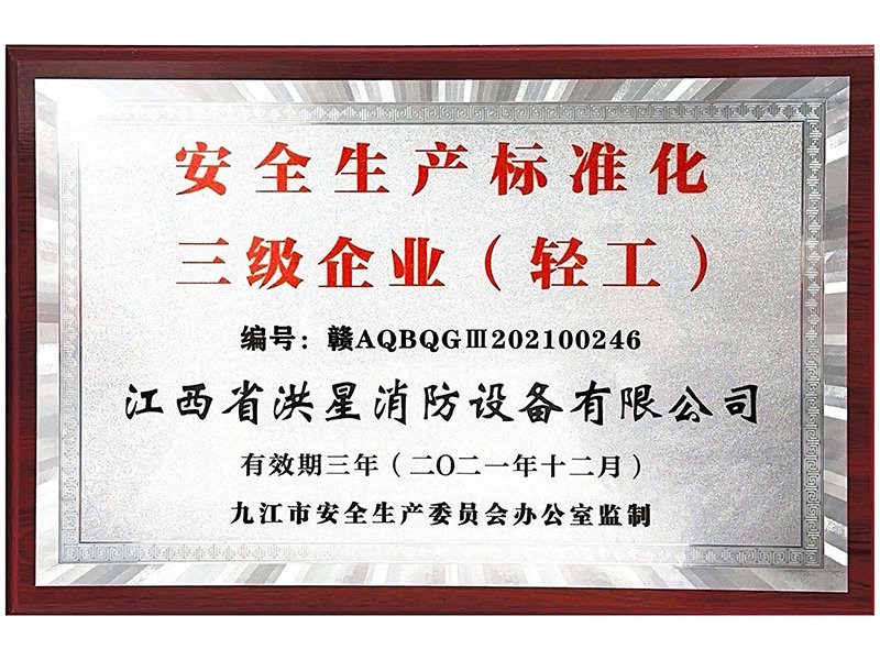 安全生產(chǎn)標(biāo)準(zhǔn)化三級(jí)企業(yè)（輕工）